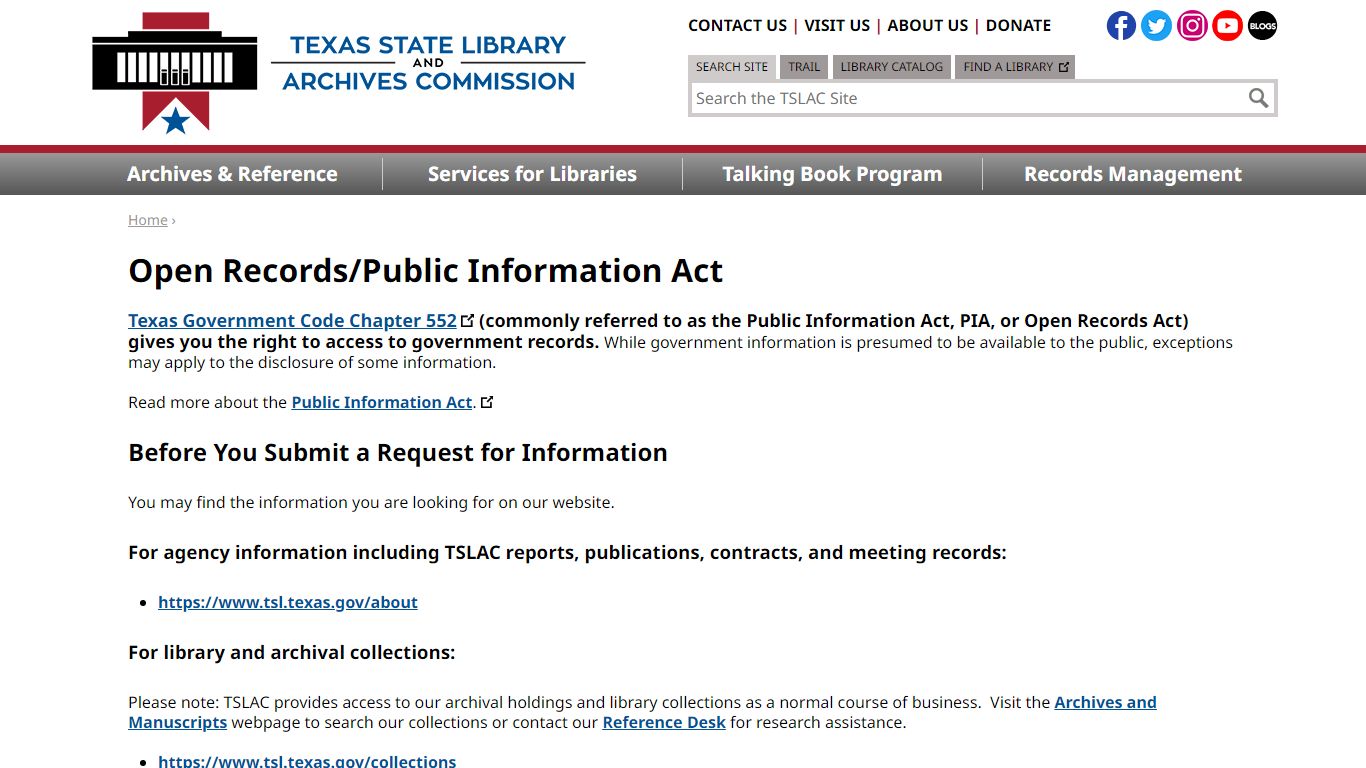 Open Records / Public Information Act | TSLAC - Texas State Library and ...